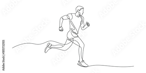 Continuous line drawing of a man running, illustrating healthy lifestyle