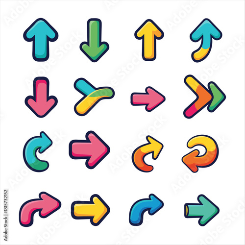 Fun 3D-Style Bubble Arrow Icon Set - Colorful Rounded Directional Pointers.