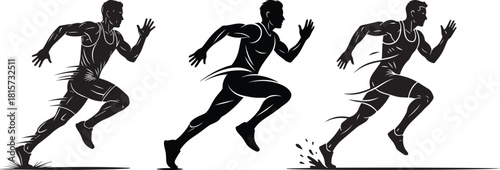 Dynamic Runners Sprinting Athlete Silhouette Set