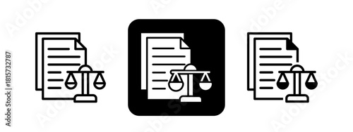 Legal Document Solid color and black line drawing vector illustration set
