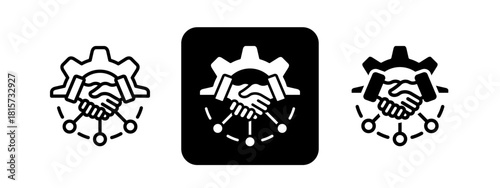Strategic Alliance Solid color and black line drawing vector illustration set