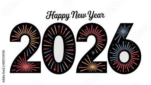 New Year Celebration 2026: An eye-catching illustration of the upcoming year, 2026, creatively adorned with bursts of festive fireworks, celebrating new beginnings and a fresh start.