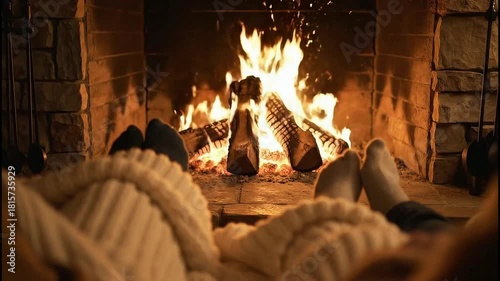 Cozy Romantic Evening 2026 Crackling Fireplace Couple Under Blanket Looping Hygge Video Winter Valentine's Day Warm Peaceful Comfortable Together Lifestyle Night Intimate Relationship Seamless Loop
