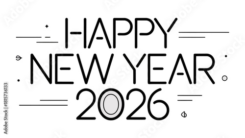 Happy New Year 2026: Elegant typographic greeting celebrating the dawn of 2026 with a minimalist aesthetic, perfect for festive messages and design.