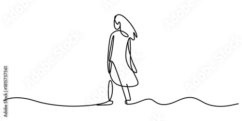 Minimalist continuous one line art drawing of a person walking