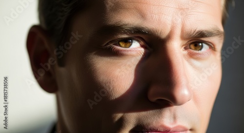 Close-up portrait of a young man with intense gaze and natural
