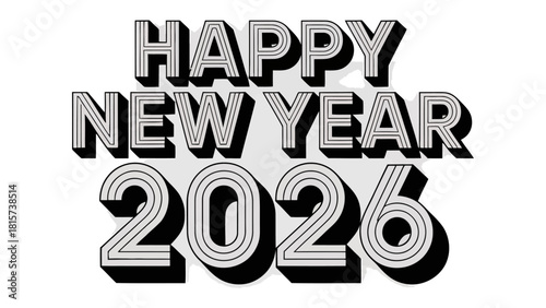 Happy New Year 2026 Typography: A clean, modern typography design announces the arrival of the year 2026, offering a crisp, bold, and contemporary style for celebrations and greetings.