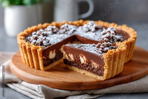 Wallpaper Mural Chocolate tart with white chocolate chunks and powdered sugar Torontodigital.ca