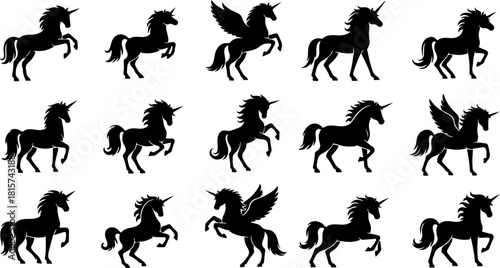 A set of black horse silhouettes in a clean vector illustration on a white background