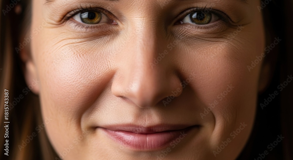 Fototapeta premium Close-up portrait of a smiling woman with clear skin and bright eyes