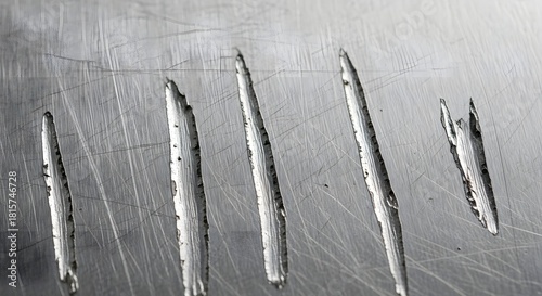 Macro view of damaged stainless steel texture with sharp claw marks
