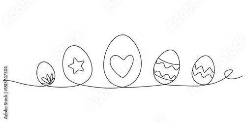 Minimalist continuous line art drawing of decorative easter eggs