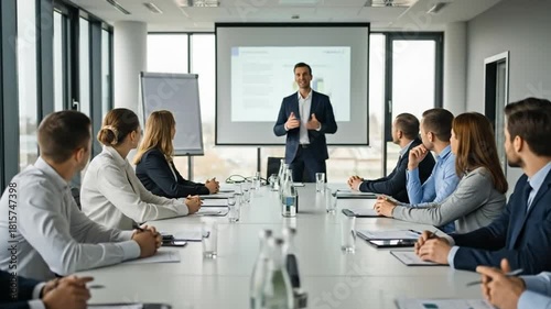 Dynamic Corporate Training Session: Business Professionals Engaging in Strategic Presentation