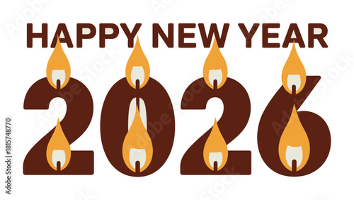 New Year 2026: A festive greeting celebrating the dawn of the year, with a stylish and celebratory design with burning candle numbers.