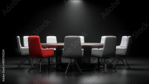 Empty Business Meeting Room with One Red Chair