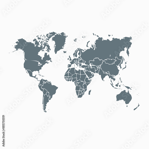 World map vector illustration displaying global peta dunia geography with benua Asia, Eropa, and Amerika on a white background