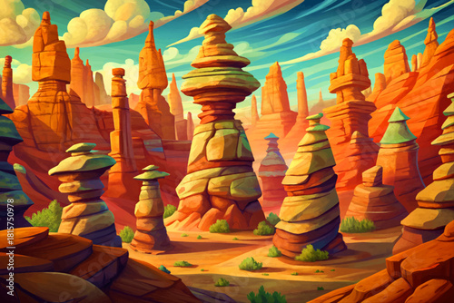 Tall balanced rock spires rising like stone soldiers inside quiet high-desert forest canyons
