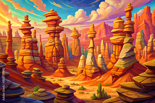 Tall balanced rock spires rising like stone soldiers inside quiet high-desert forest canyons