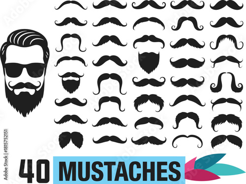 Mustache silhouette vector set .
