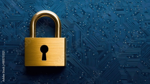 Wallpaper Mural A gold padlock rests on a blue circuit-patterned background, representing digital security and protection. Torontodigital.ca