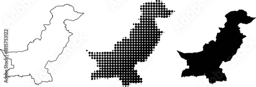 Pakistan Map Collection: Outline, Dotted, Solid Silhouette