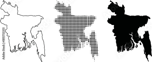 Bangladesh Map Outline Silhouette Dotted Design
