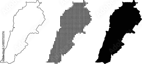Lebanon Map Set: Outline, Dots, Silhouette