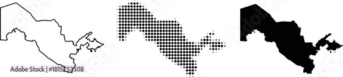 Uzbekistan Map Silhouette and Halftone Dot Style Vector Set