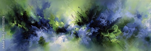 Abstract Blue Green Black Paint Splash Artwork Horizontal Canvas