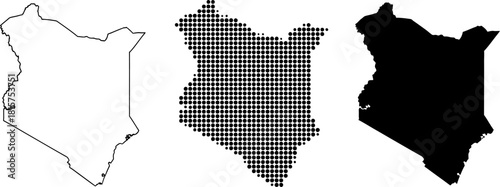 Kenya Map Silhouette with Dot and Outline Variations