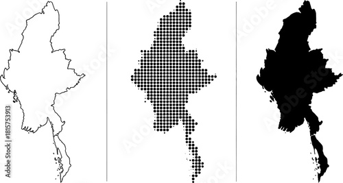 Myanmar Country Outline Map Collection
