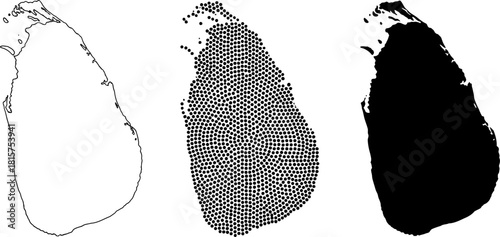 Sri Lanka Map Silhouette Set: Outline, Dots, Solid