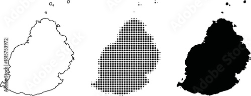 Mauritius Map Set Silhouette Outline Halftone