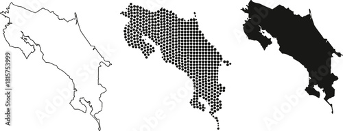 Costa Rica Map Set: Outline, Dots, and Silhouette