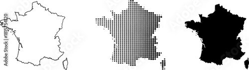 France Map Outline Silhouette and Dotted Pattern Set