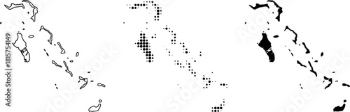 Bahamas map outline, dot map, and filled map collection