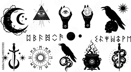 Mystic Celestial Ornament Bundle | Moon, Mandala & Tribal Tattoo Elements