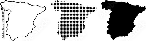 Spain Map Outline, Dots and Silhouette Collection