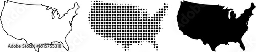 USA Map Outline, Silhouette, and Halftone Dot Pattern