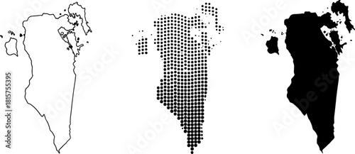 Bahrain Map Collection - Outline, Dotted and Silhouette