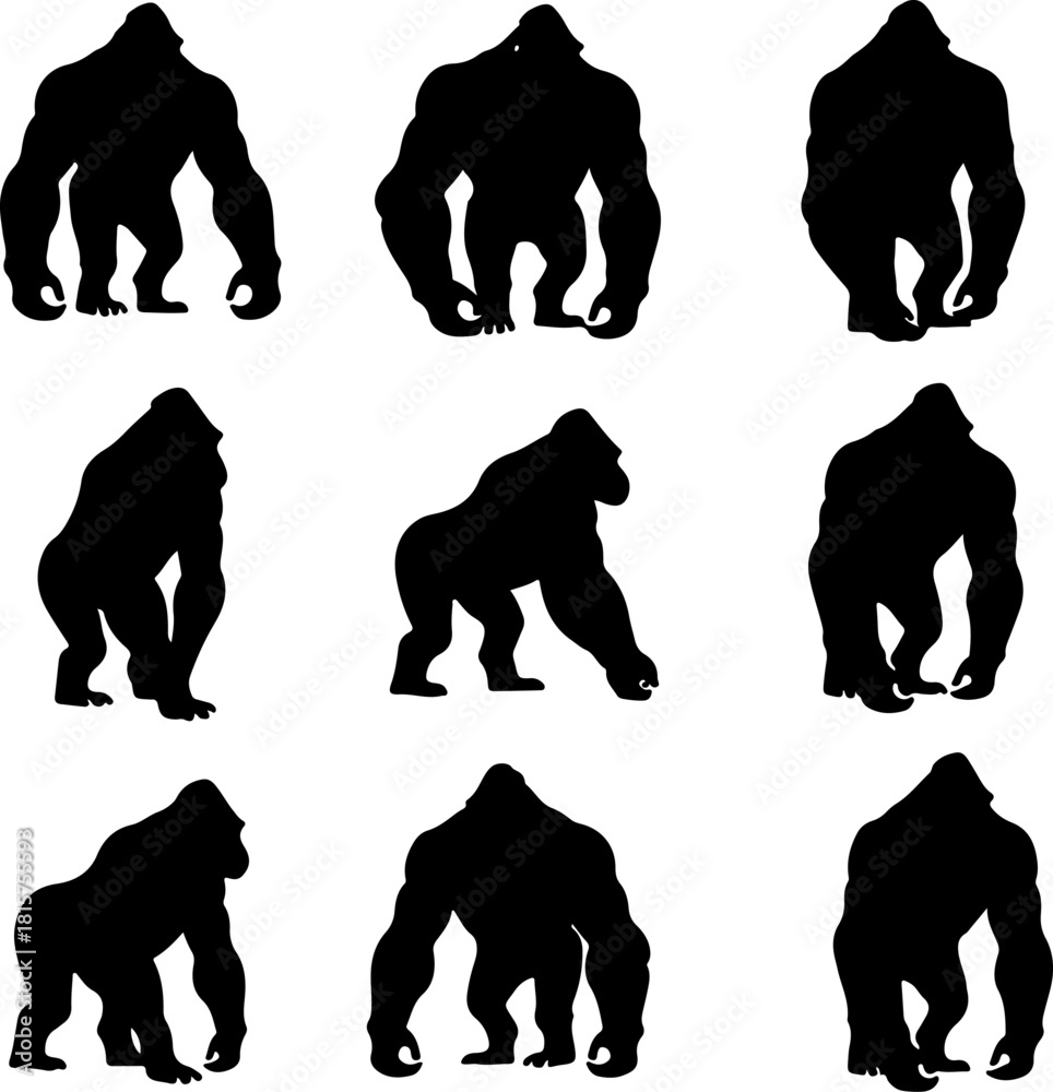 Naklejka premium Gorilla Silhouette Bundle | Powerful Ape Vector Set for T-Shirts & Crafts
