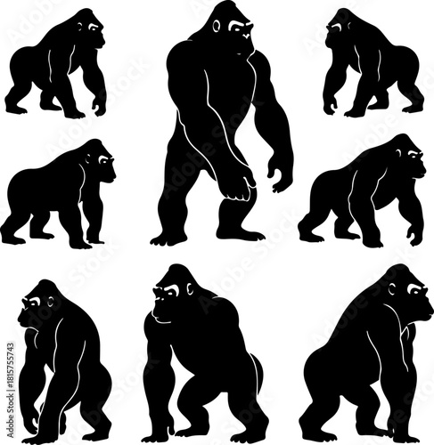 Gorilla Silhouette Bundle | Powerful Ape Vector Set for T-Shirts & Crafts