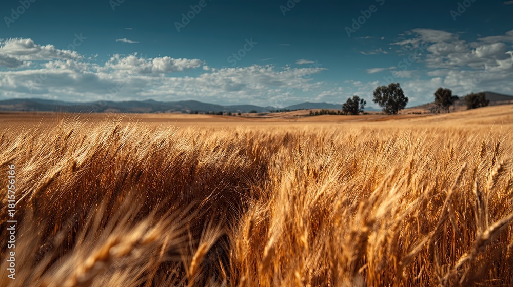 Obraz premium Sunny Wheat Field Stretching Toward the Horizon