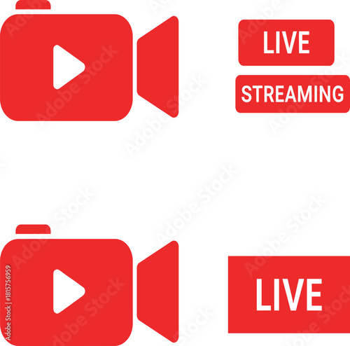 Set of Flat Live Streaming and Video Camera Icons Vector Illustration - Online Broadcast Graphic