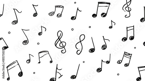 Black and white hand drawn musical notes on a white background