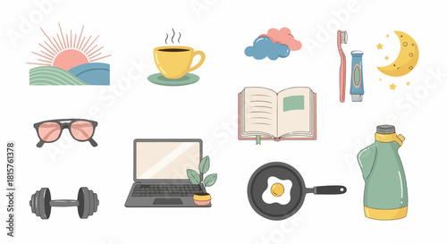 Daily Routine Clipart Set A Colorful Collection of Essential Lifestyle Activities