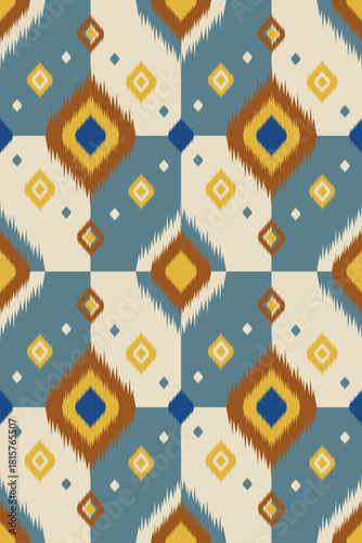 Ceremonial Ikat Pattern Featuring Heritage Dye Methods and Colorful Layered Symmetry