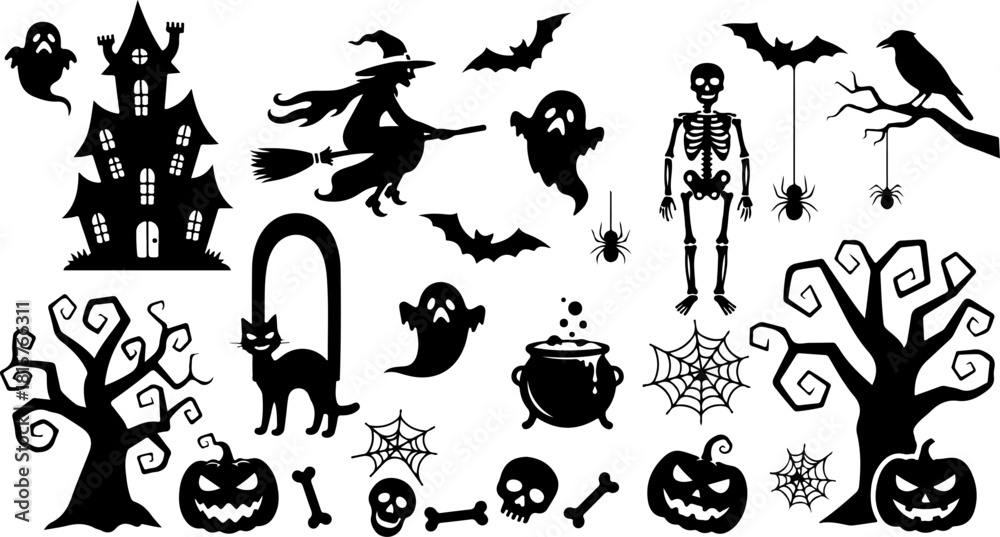 Naklejka premium Halloween Spooky Silhouette Set