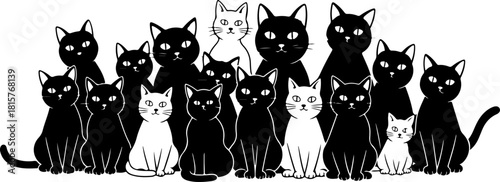 Black Cat Family Silhouette SVG, Cute Cat Group Clipart, Pet Lover Vector Design
