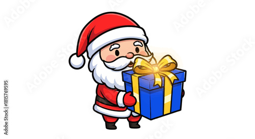Jolly Santa Claus with a Glowing Gift Box ready to bring holiday cheer and deliver magical presents for Christmas celebrations and festive designs.